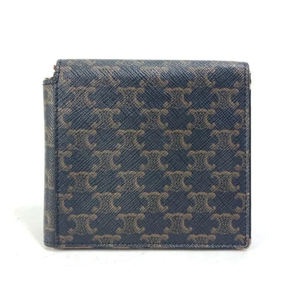 CELINE Card Case triomphe wallet with flap Folded wallet Leather Brown